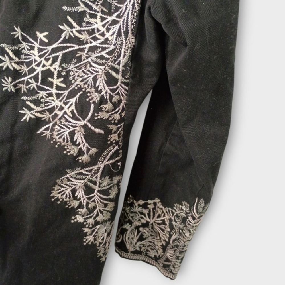 Paparazzi Womens Coat Sz S Embroidered Black Jacket Long Sleeves Y2K Bohemian - Picture 13 of 16